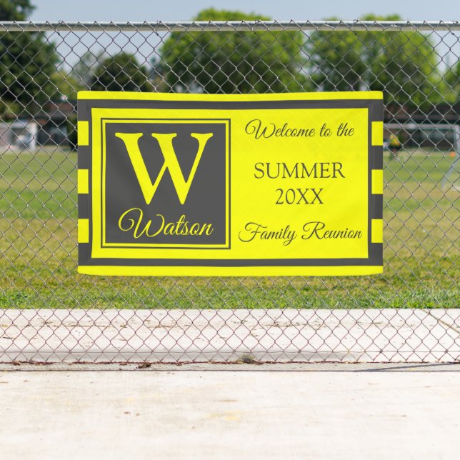 Monogram Yellow Grey Stripes Summer Family Reunion Banner (Insitu)