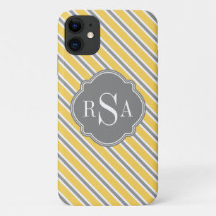 Monogram Yellow Grey White Stripe Pattern iPhone 11 Case
