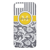 Monogram Yellow Grey White Striped Damask