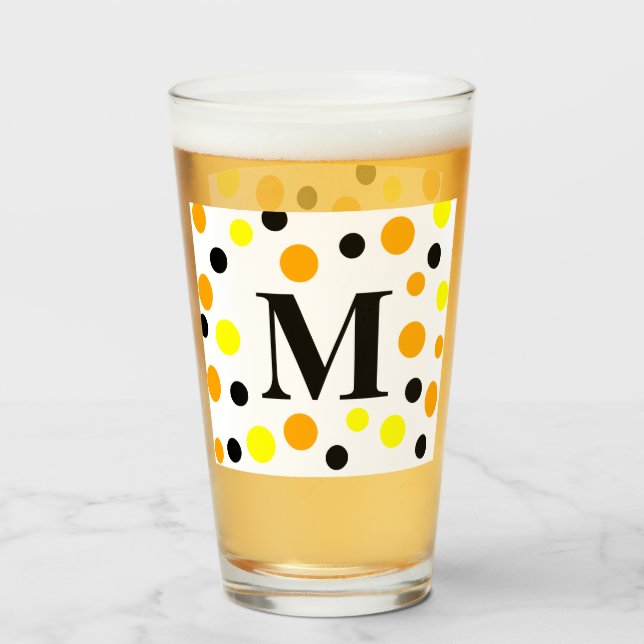 Monogram Yellow Orange Black Polka Dots Glass (Front Filled)