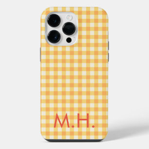 Monogram Yellow Orange Ish Preppy Gingham Plaid iPhone 14 Pro Max Case