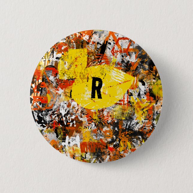  Monogram Yellow Orange Modern Abstract Painting 6 Cm Round Badge (Front)