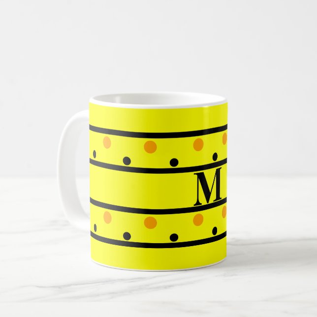 Monogram Yellow Orange Polka Dots Coffee Mug (Front Left)