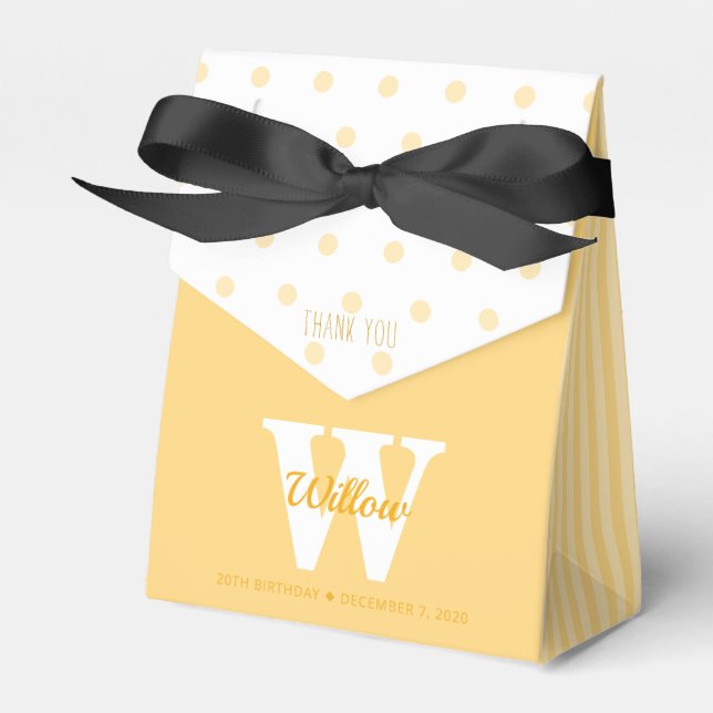 Monogram Yellow Polka Dots Stripes Favour Box (Front Side)