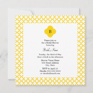 Monogram Yellow Quatrefoil Pattern   Bridal Shower Invitation