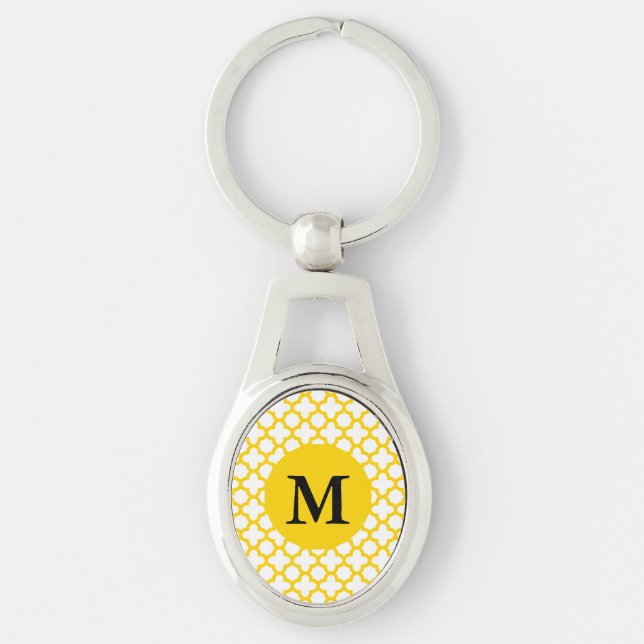 Monogram Yellow Quatrefoil Pattern Key Ring (Front)