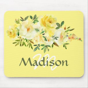 Monogram Yellow Roses Vintage Style Mouse Pad