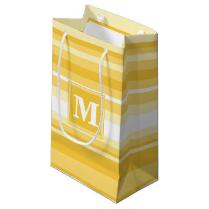 Monogram yellow stripes small gift bag