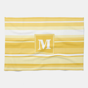 Monogram yellow stripes tea towel