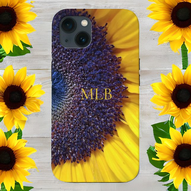 Monogram Yellow Sunflower Closeup with Initials Case-Mate iPhone Case (Creator Uploaded)