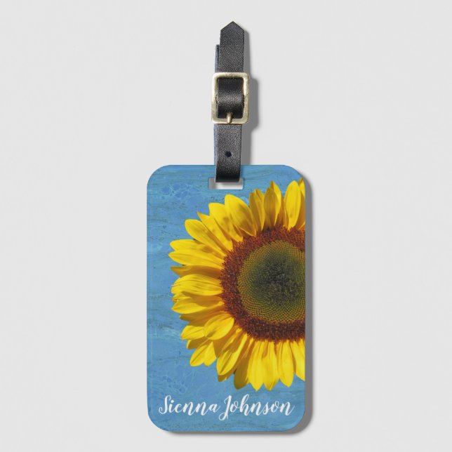 Monogram Yellow Sunflower Luggage Tag (Front Vertical)