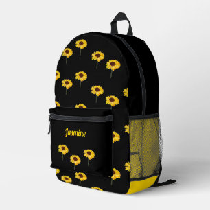 Monogram yellow sunflowers on black printed backpack