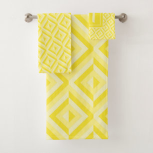 Monogram Yellow Three-Tone Diamond Pattern Bath Towel Set