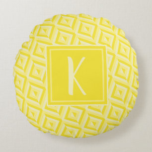 Monogram Yellow Three-Tone Diamond Pattern Round Cushion
