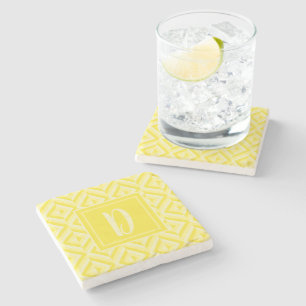 Monogram Yellow Three-Tone Diamond Pattern Stone Coaster