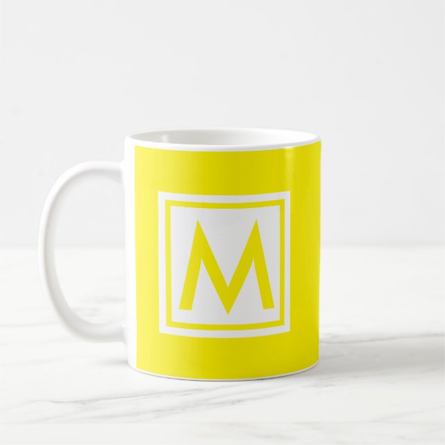 Monogram Yellow Trendy Simple Colour Square Custom Coffee Mug (Left)