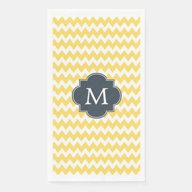 Monogram Yellow, White and Charcoal Chevron Napkin (Front)