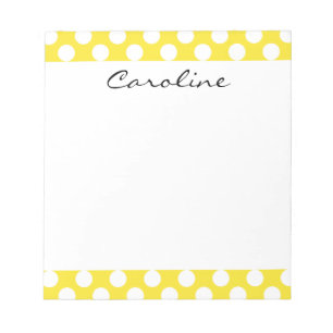 Monogram Yellow White Trendy Fun Polka Dot Pattern Notepad