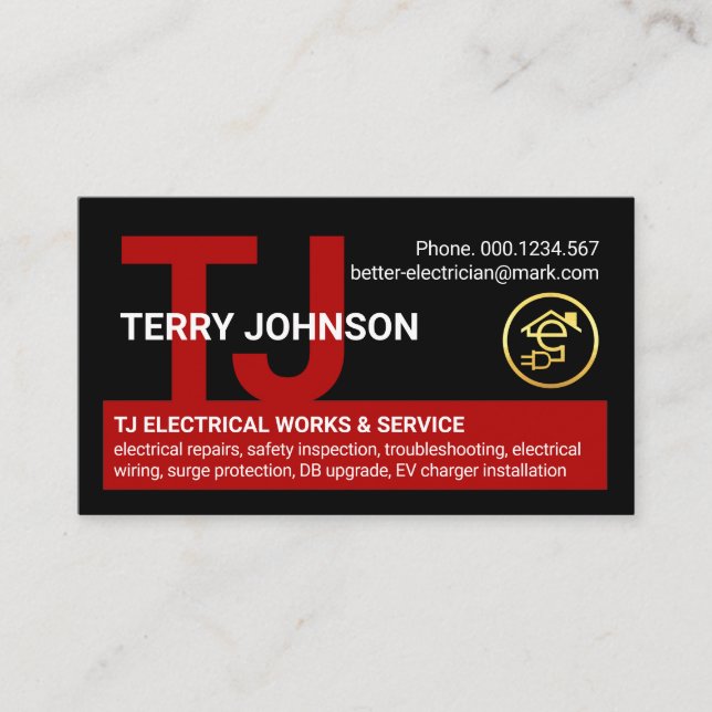 Monogram Your Electrician Name Business Card (Front)