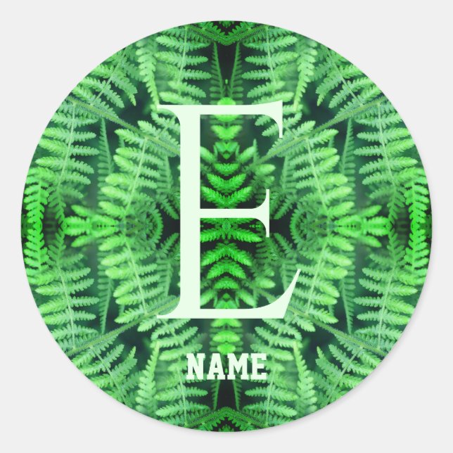 Monogram Your Initial Green Ferns Personalised     Classic Round Sticker (Front)