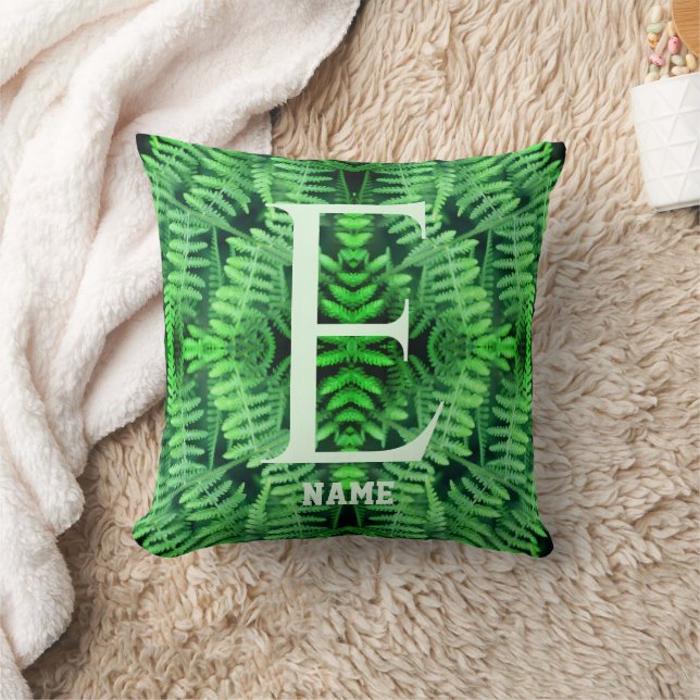 Monogram Your Initial Green Ferns Personalised     Cushion (Blanket)