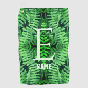 Monogram Your Initial Green Ferns Personalised Golf Towel