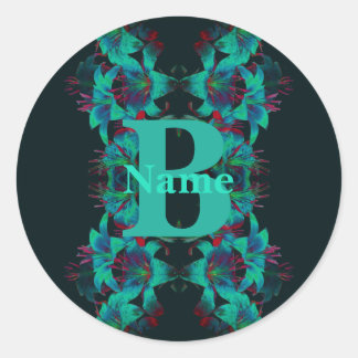 Monogram Your Initial Lily Art Personalised Classic Round Sticker