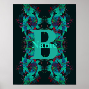 Monogram Your Initial Lily Art Personalised Poster