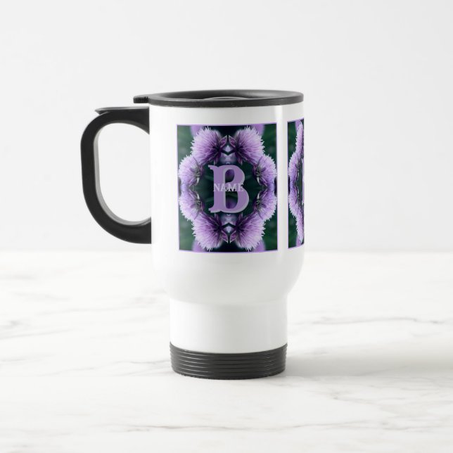 Monogram Your Initial Name Allium Personalised Travel Mug (Left)