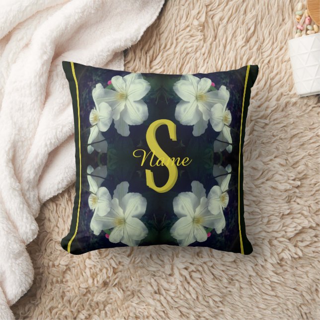 Monogram Your Initial Name Clematis Floral Art Cushion (Blanket)