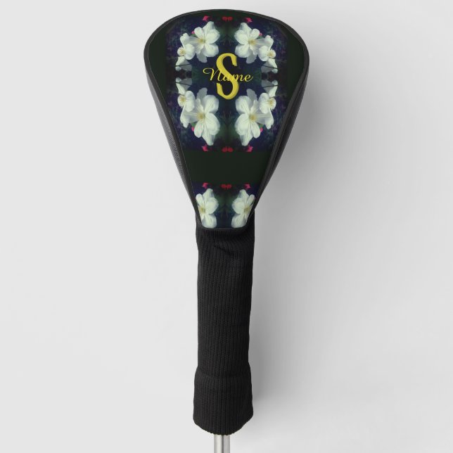 Monogram Your Initial Name Clematis Floral Art Golf Head Cover (Front)