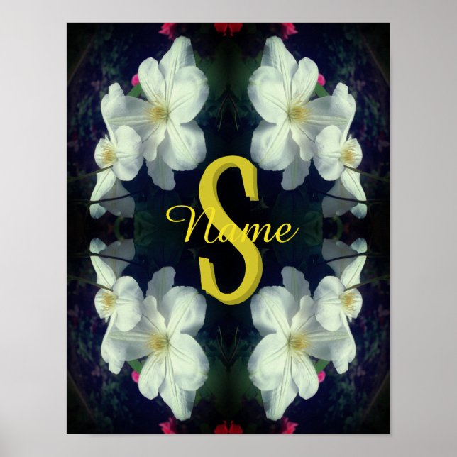 Monogram Your Initial Name Clematis Floral Art Poster (Front)