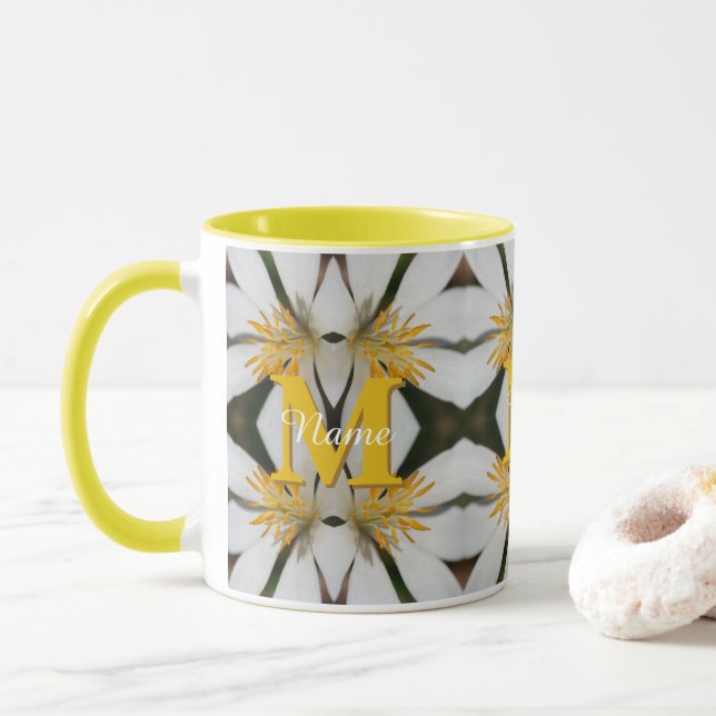 Monogram Your Initial Name Floral Personalised  Mug (With Donut)