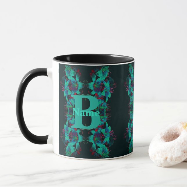Monogram Your Initial Name Lily Art Personalised Mug (With Donut)