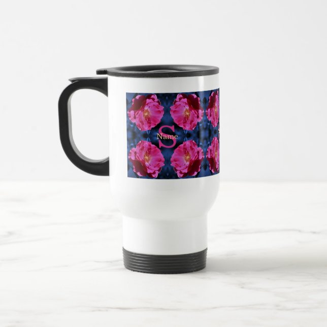 Monogram Your Initial Name Rose Art Custom Travel Mug (Left)