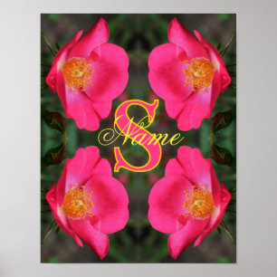 Monogram Your Initial Name Rose Art Personalised Poster