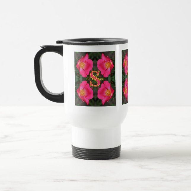 Monogram Your Initial Name Rose Art Personalised Travel Mug (Left)