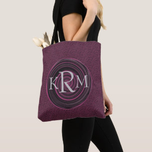 Monogram Your Initials Plum Swirls Personalised Tote Bag
