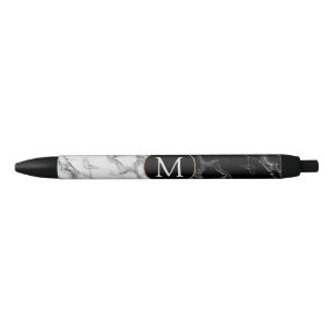 Monogram Your Letter Pen Gift Black White Marble