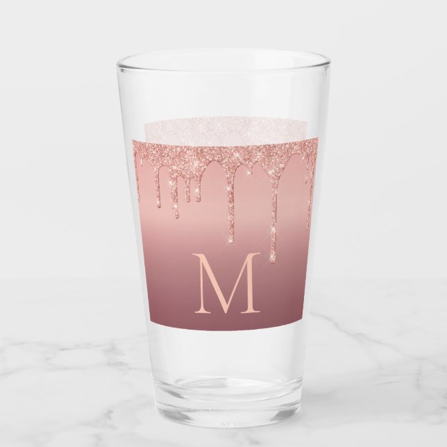Monogram Your Letter Rose Gold Blush Glitter Glass (Front)
