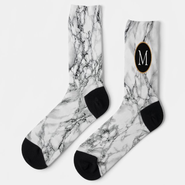 Monogram Your Letter White Marble Socks (Left)