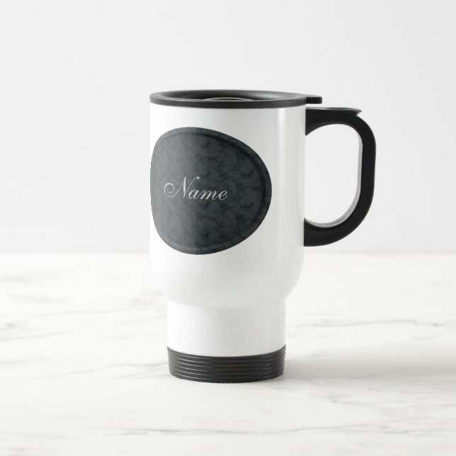 Monogram Your Name Black Floral Personalised Travel Mug (Right)