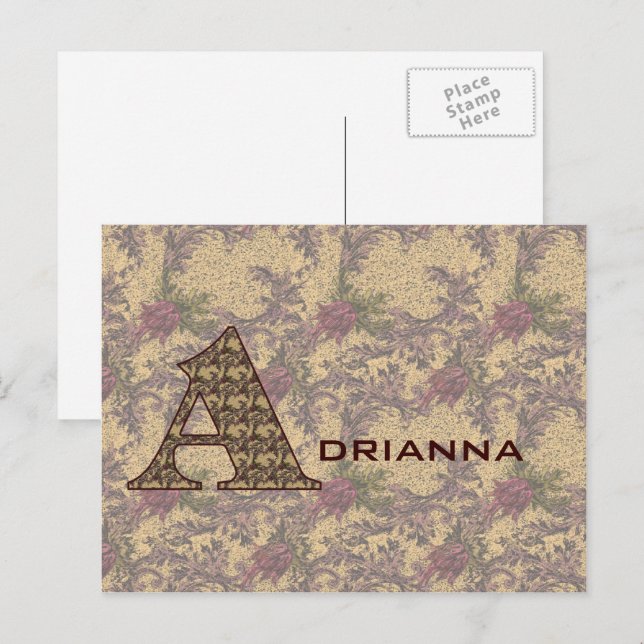 Monogram Your Name Initial A Floral Postcard (Front/Back)