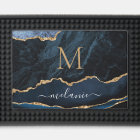 Monogram Your Name Navy Blue Gold Marble Bar Mat