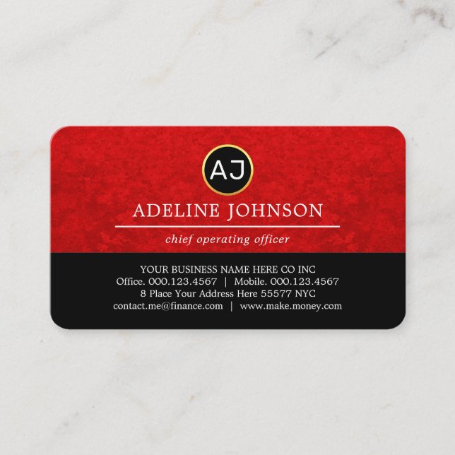 Monogram Your Name On Red Grunge Layer Business Card (Front)