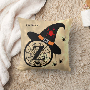 Monogram Z Halloween Sky Witch Spiders Name Cushion