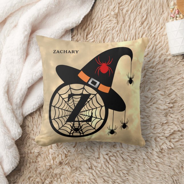 Monogram Z Halloween Sky Witch Spiders Name Cushion (Blanket)