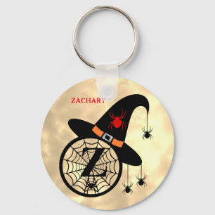 Monogram Z Halloween Sky Witch Spiders Name Key Ring