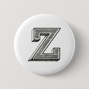 Monogram Z, Letter Z, Alphabet z, Black and White 6 Cm Round Badge