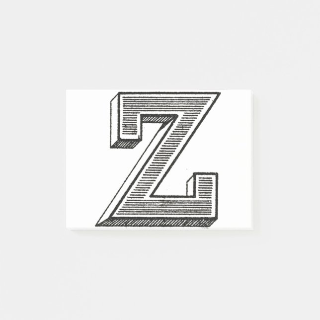 Monogram Z, Letter Z, Alphabet z, Black and White Post-it Notes (Front)